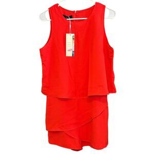 NWT Dokotoo Women’s Red Sleeveless Ruffle Tiered Short Romper Size Medium